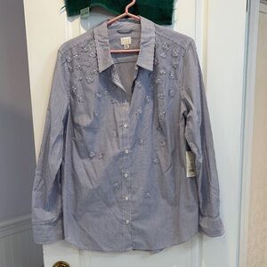 NWT a new day Women's Blue Striped Button Down Shirt